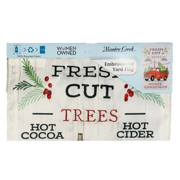 Red Truck Christmas Fresh Cut Trees Applique Embroidered Garden Flag 11.5"X18" - Picture 7 of 10